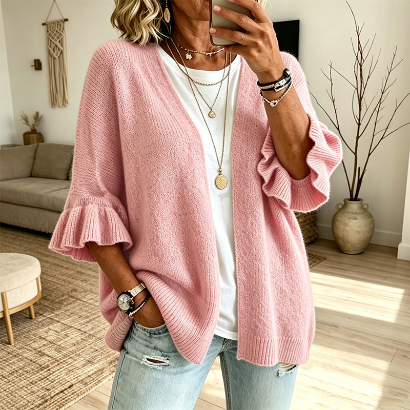 🌸 Feminine Knit Style | Women's Ruffle-Sleeve Knit Cardigan