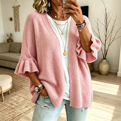 🌸 Feminine Knit Style | Women's Ruffle-Sleeve Knit Cardigan