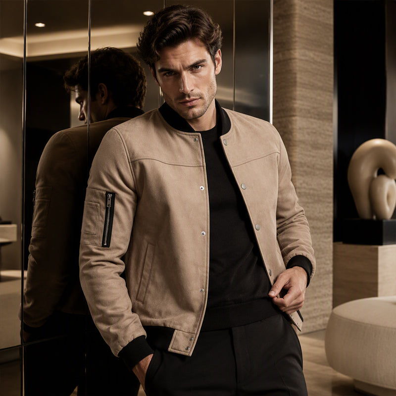 ✨ Timeless Texture | Men's Faux Suede Bomber Jacket