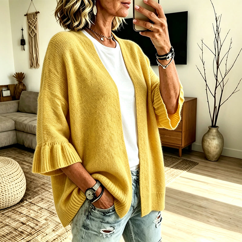 🌸 Feminine Knit Style | Women's Ruffle-Sleeve Knit Cardigan