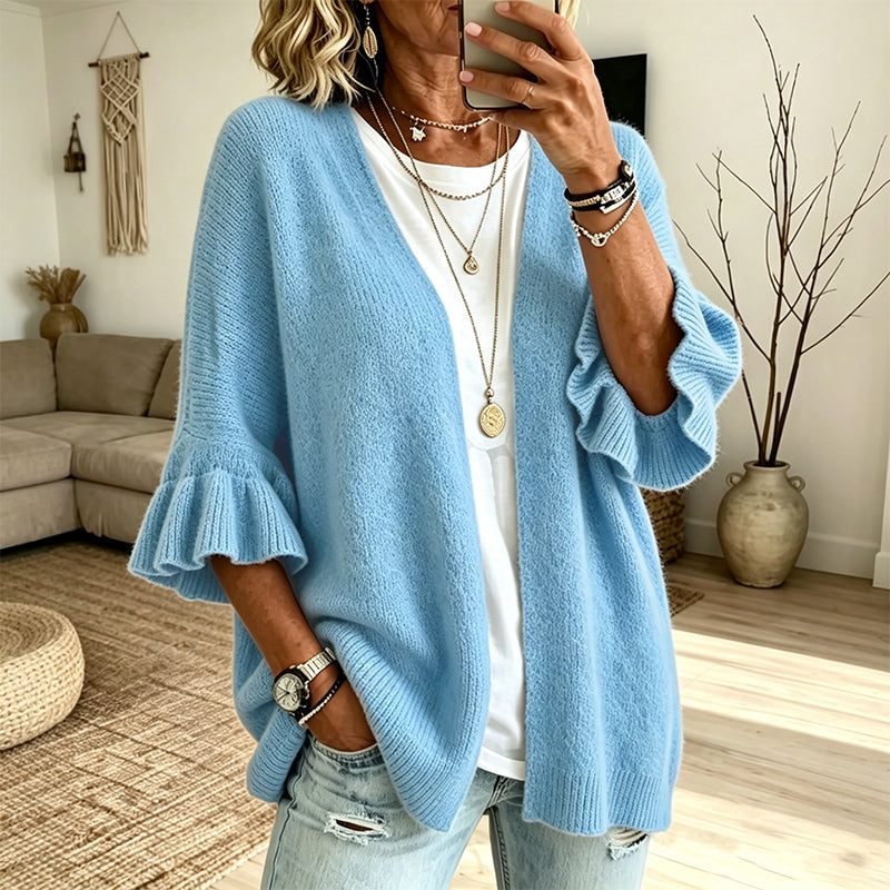 🌸 Feminine Knit Style | Women's Ruffle-Sleeve Knit Cardigan