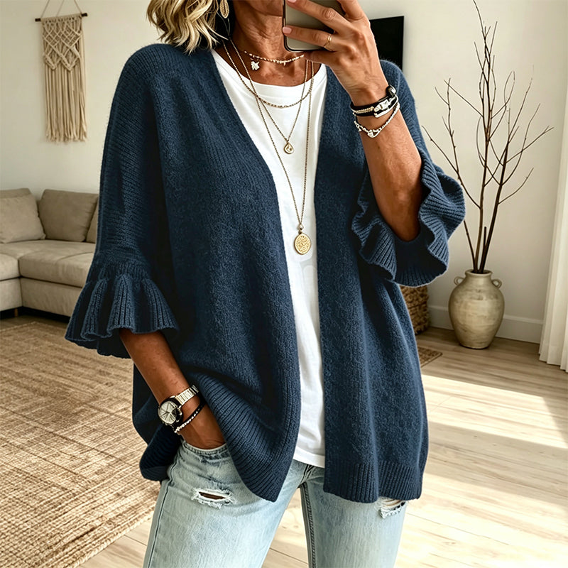 🌸 Feminine Knit Style | Women's Ruffle-Sleeve Knit Cardigan