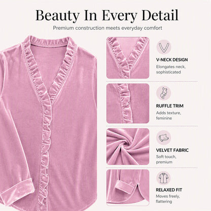 Women's Solid Color Ruffle Neck Blouse