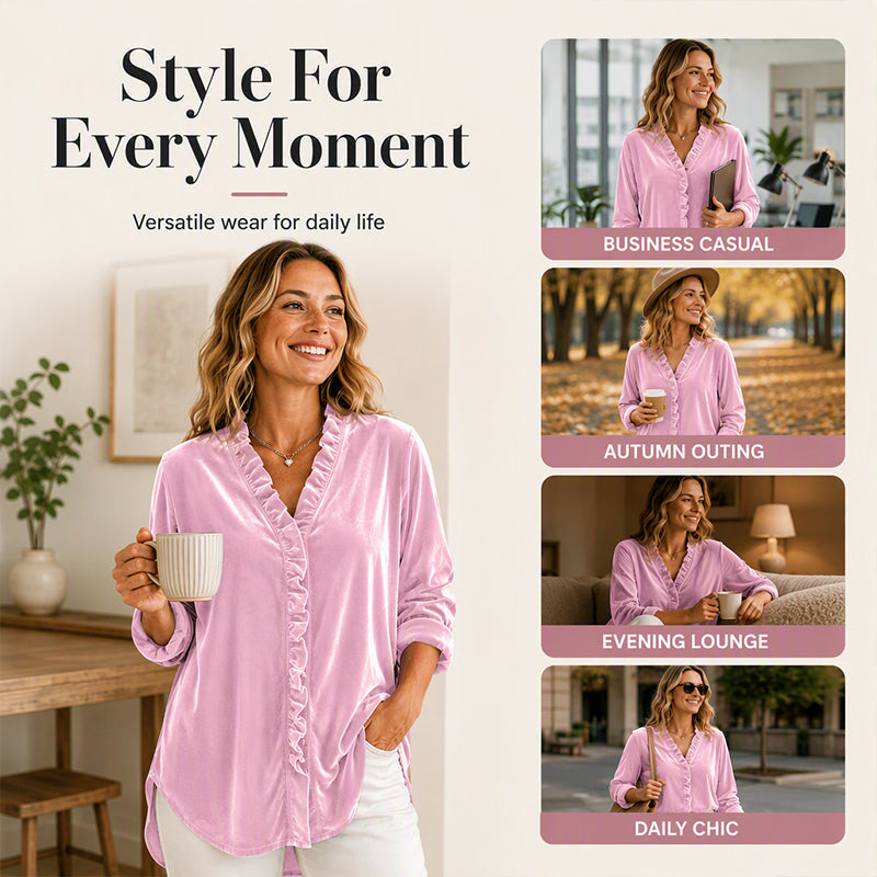 Women's Solid Color Ruffle Neck Blouse