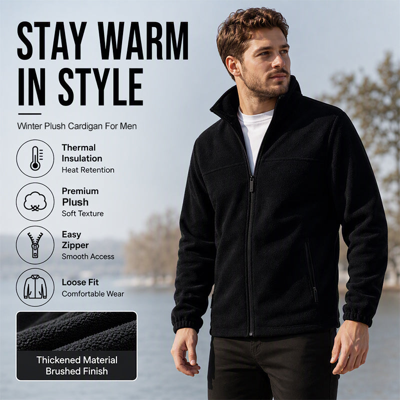 Men's Stand Collar Zip-Up Warm Jacket