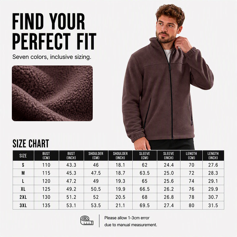 Men's Stand Collar Zip-Up Warm Jacket
