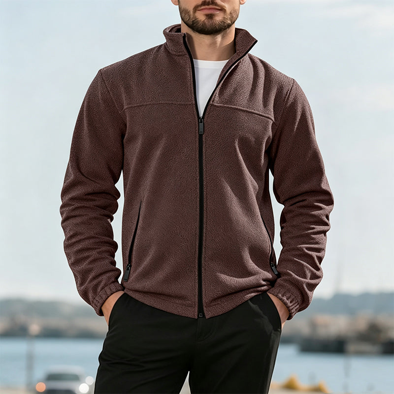 Men's Stand Collar Zip-Up Warm Jacket