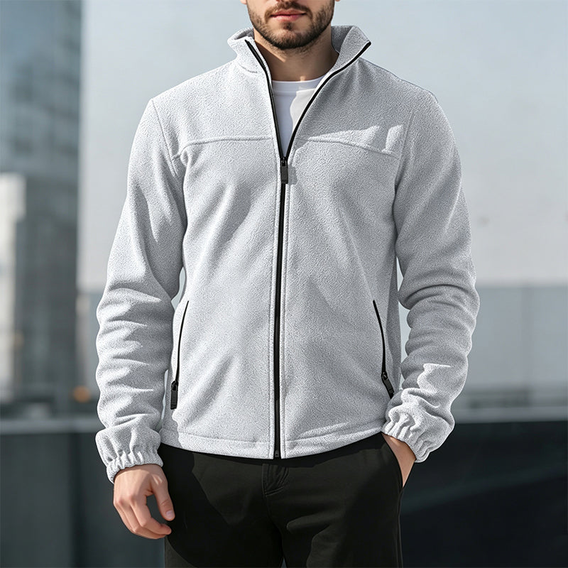 Men's Stand Collar Zip-Up Warm Jacket