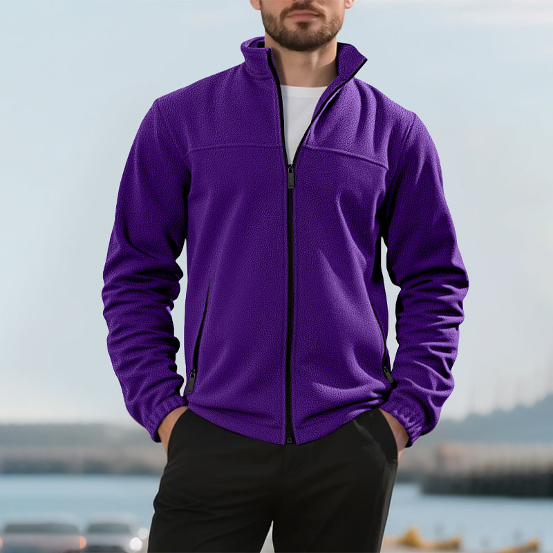 Men's Stand Collar Zip-Up Warm Jacket