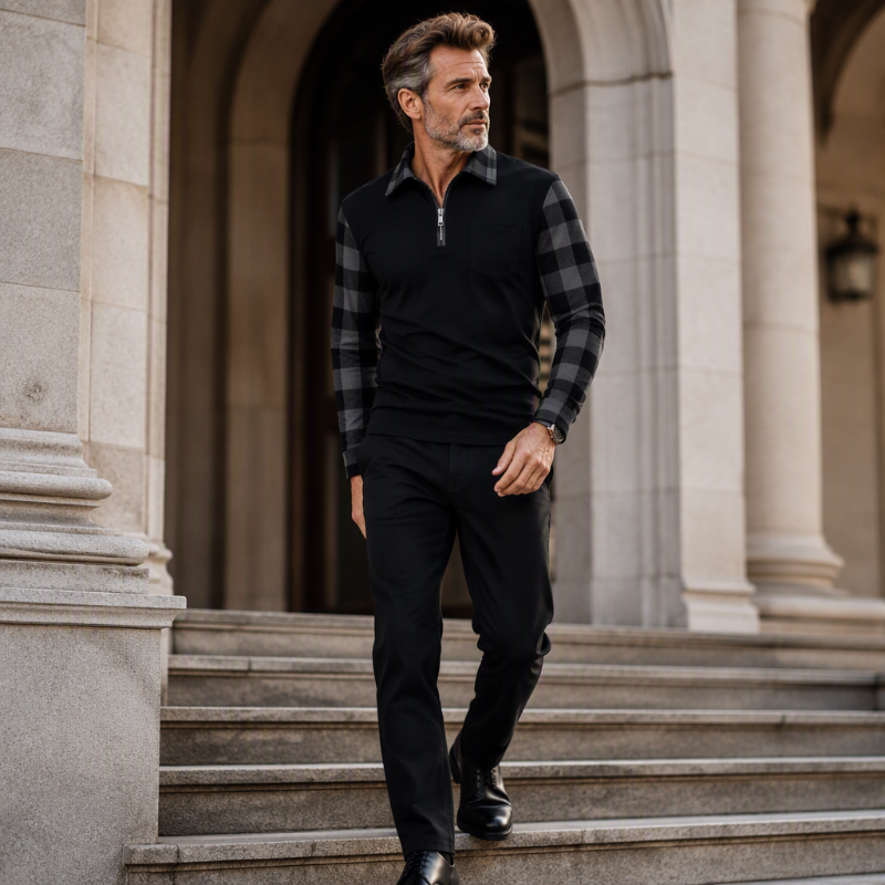 Men's Casual Long Sleeve Half-Zip Shirt
