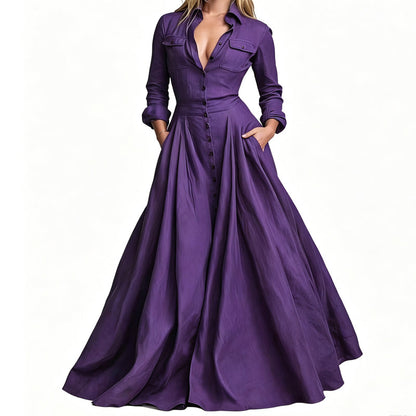 ✨ Polished Without the Fuss | Women's Lapel Button-Down Maxi Dress