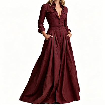 ✨ Polished Without the Fuss | Women's Lapel Button-Down Maxi Dress