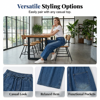 Women's Elastic Waist Wide Leg Denim Pants