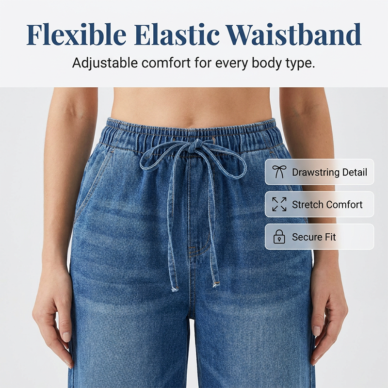 Women's Elastic Waist Wide Leg Denim Pants