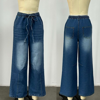 Women's Elastic Waist Wide Leg Denim Pants