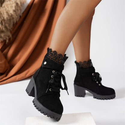 👢 Lace-Up Style, Stable Steps | Women's Chunky-Heel Ankle Booties