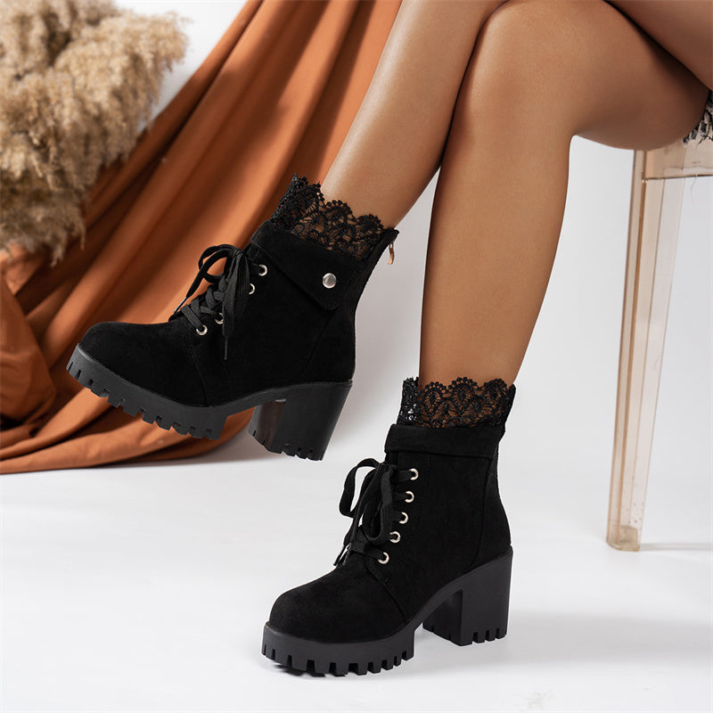 👢 Lace-Up Style, Stable Steps | Women's Chunky-Heel Ankle Booties