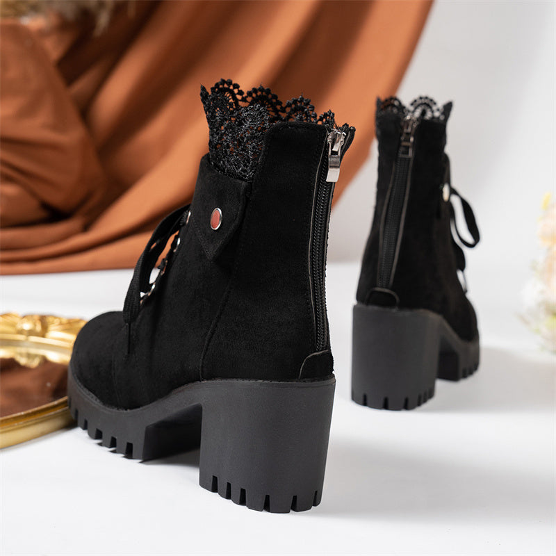 👢 Lace-Up Style, Stable Steps | Women's Chunky-Heel Ankle Booties