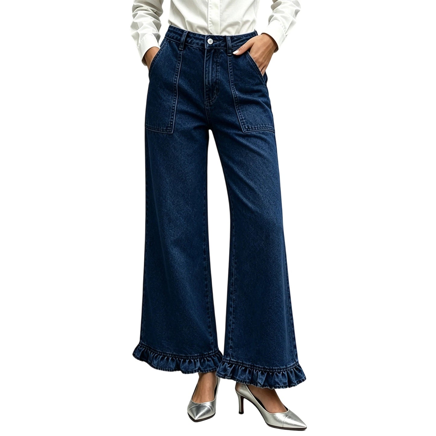 ⌛Limited-Time Offer-Women's Chic Ruffled Hem Straight Leg Jeans