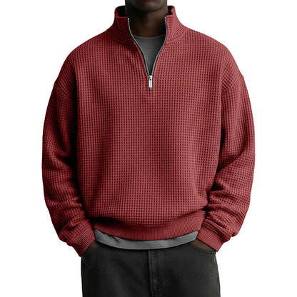 Men's Relaxed Half-Zip Waffle Texture Sweatshirt