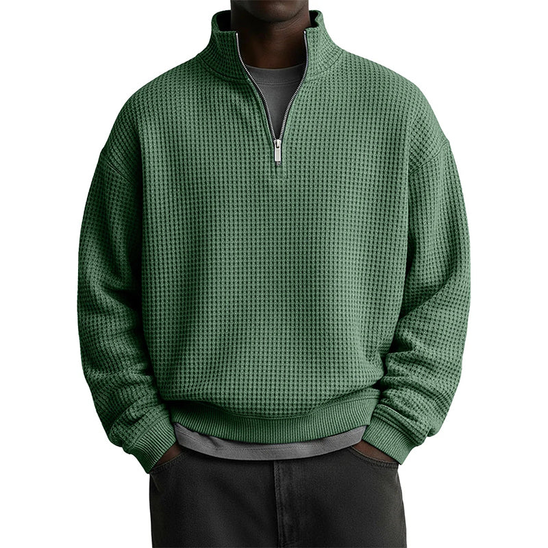Men's Relaxed Half-Zip Waffle Texture Sweatshirt