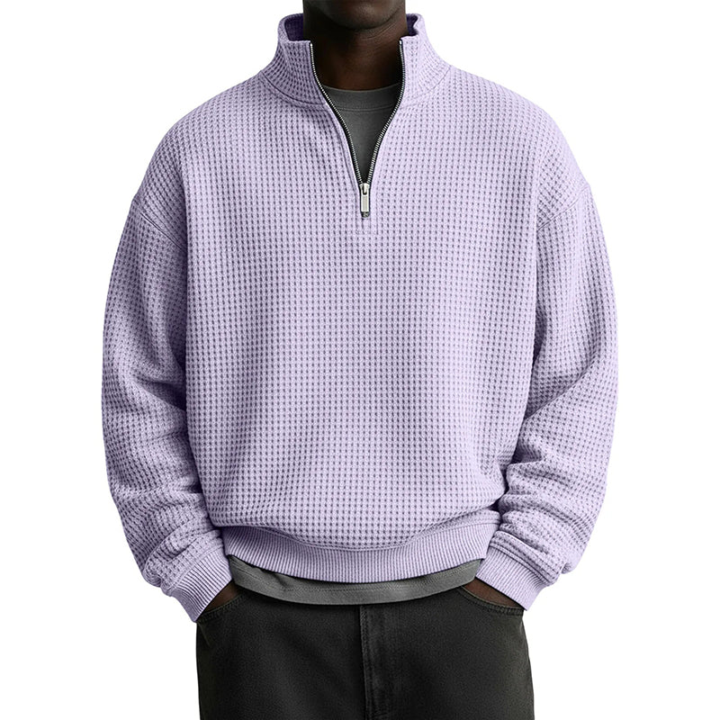 Men's Relaxed Half-Zip Waffle Texture Sweatshirt