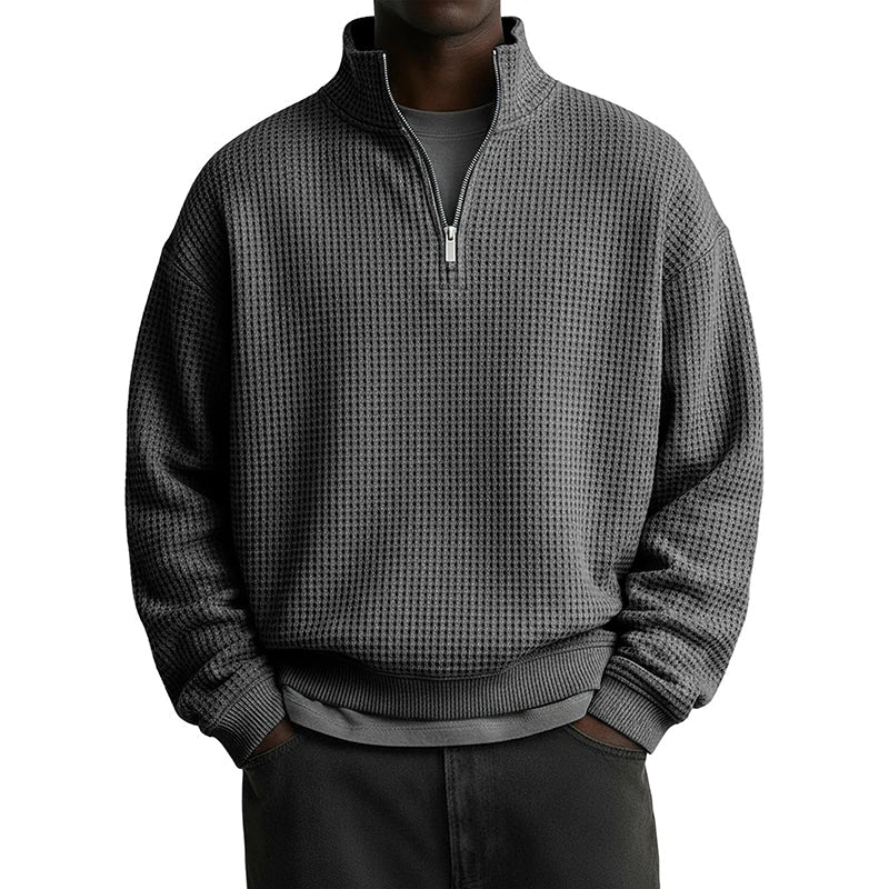 Men's Relaxed Half-Zip Waffle Texture Sweatshirt