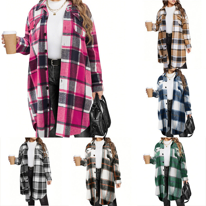 🧥 Classic Plaid, Easy Layers | Women's Long Lapel Coat