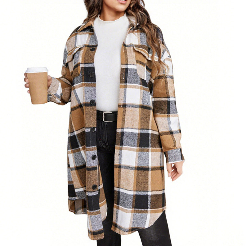 🧥 Classic Plaid, Easy Layers | Women's Long Lapel Coat