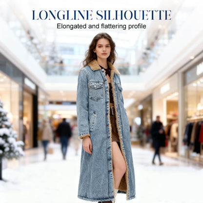 ⌛Limited-Time Offer 🛍️ Women's Warm Lined Long Denim Coat