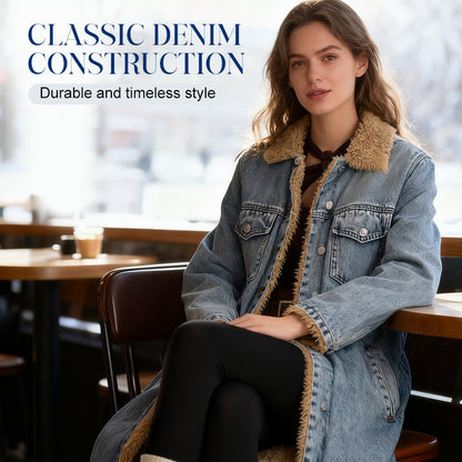 ⌛Limited-Time Offer 🛍️ Women's Warm Lined Long Denim Coat