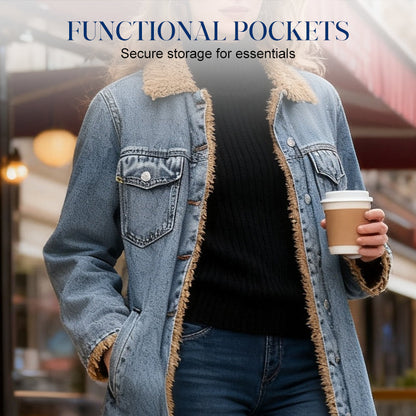 ⌛Limited-Time Offer 🛍️ Women's Warm Lined Long Denim Coat