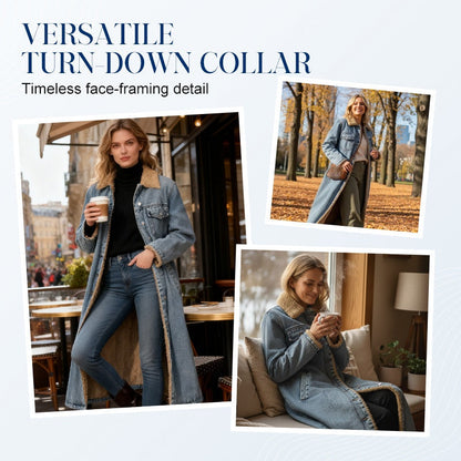 ⌛Limited-Time Offer 🛍️ Women's Warm Lined Long Denim Coat