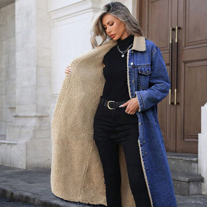 ⌛Limited-Time Offer 🛍️ Women's Warm Lined Long Denim Coat