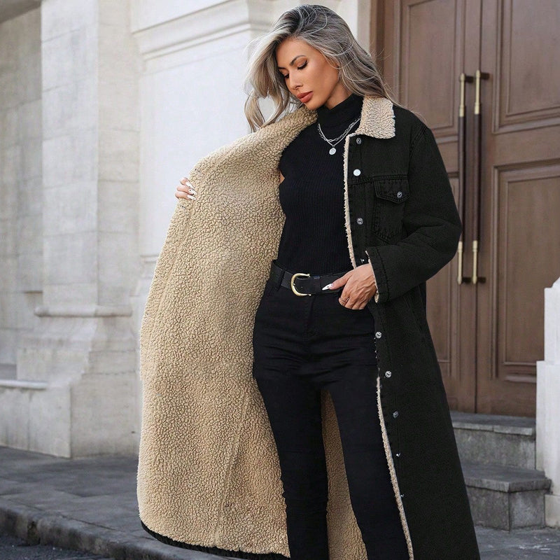 ⌛Limited-Time Offer 🛍️ Women's Warm Lined Long Denim Coat