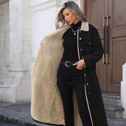 ⌛Limited-Time Offer 🛍️ Women's Warm Lined Long Denim Coat