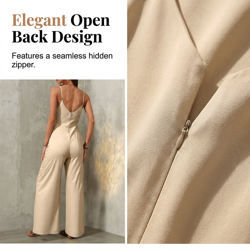 Women's Casual V-Neck Spaghetti Strap Jumpsuit