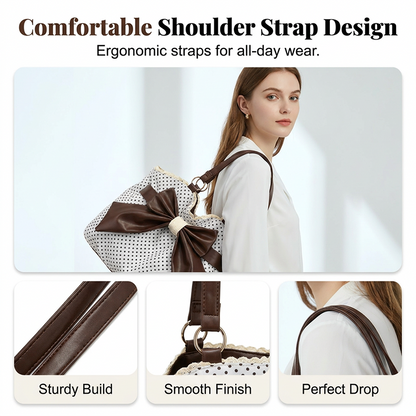 🎀 Polka Dot Charm | Women's Oversized Bow & Lace Shoulder Bag