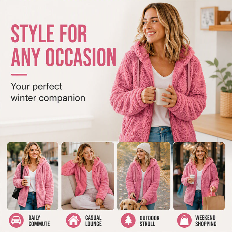 Women's Hooded Zip-Up Fuzzy Jacket