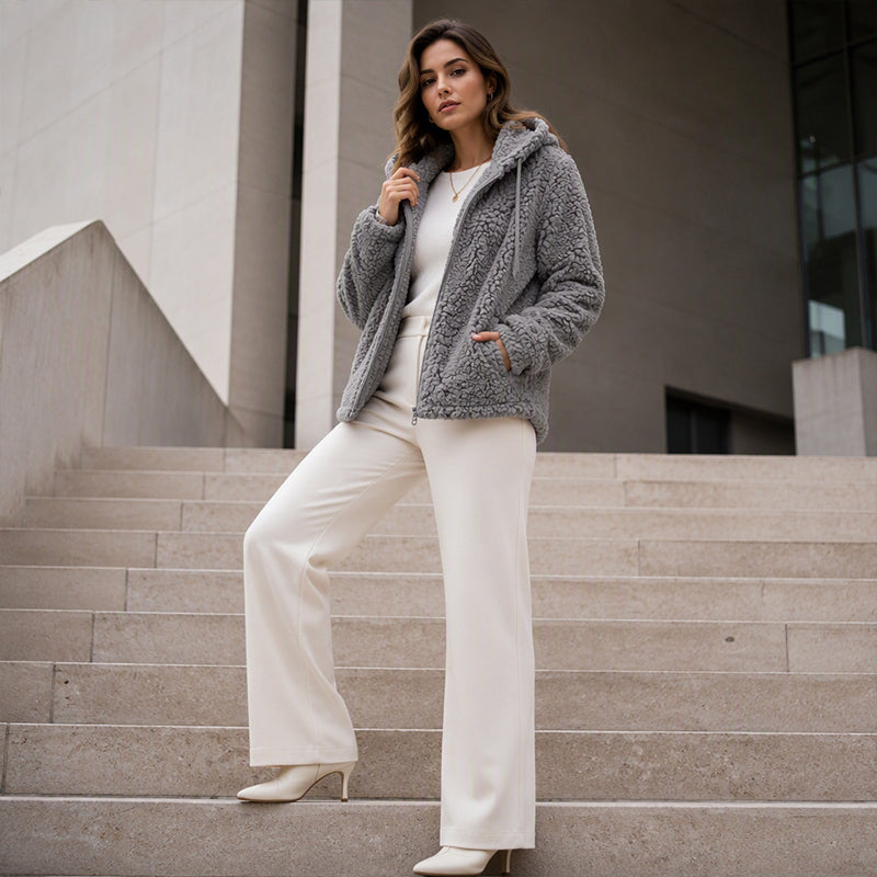 Women's Hooded Zip-Up Fuzzy Jacket