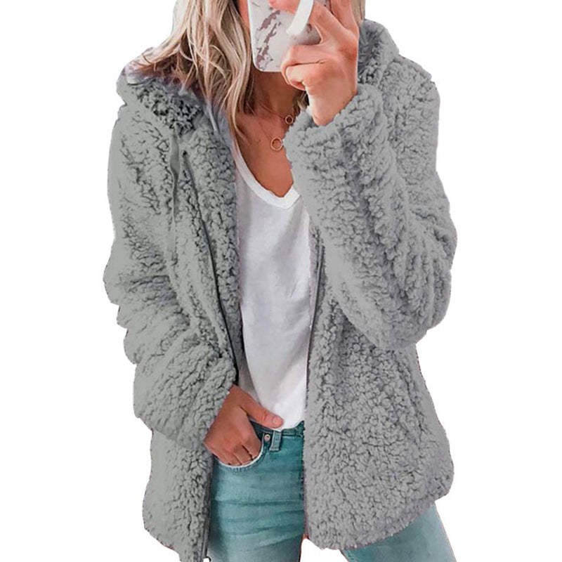 🍂🧥Women's Cozy Fuzzy Hooded Jacket – Soft Zip-Up Outerwear for Everyday Warmth