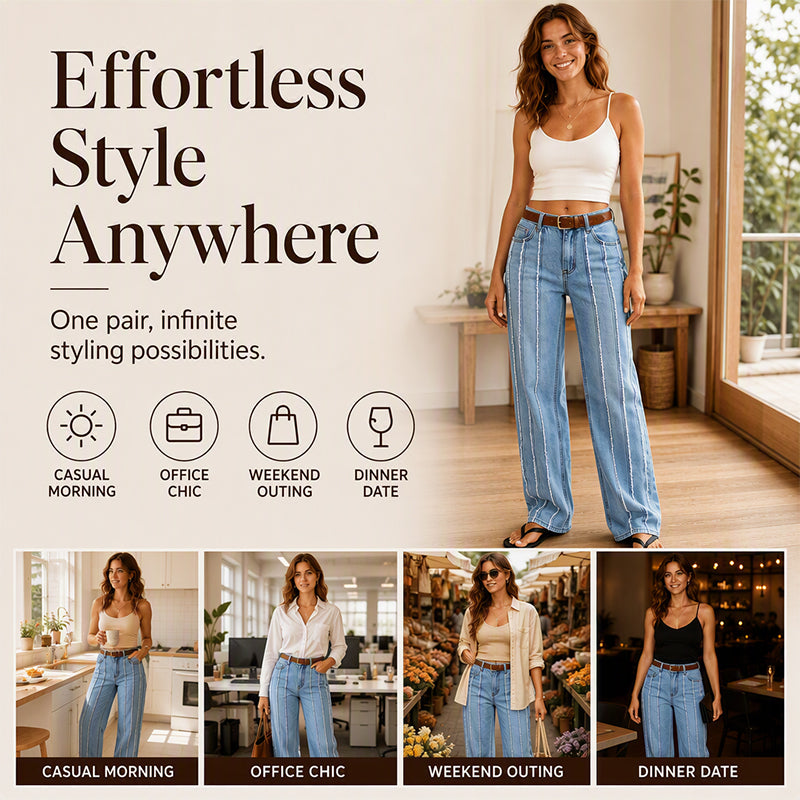 ⌛Limited-Time Offer-Women's Stretchy Wide-Leg Jeans with Raw Trim