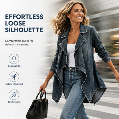 💙 Soft Denim, Effortless Drape | Women's Open-Front Longline Denim Jacket