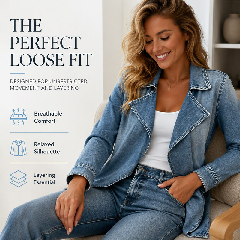 💙 Soft Denim, Effortless Drape | Women's Open-Front Longline Denim Jacket