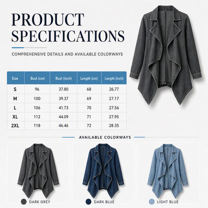 💙 Soft Denim, Effortless Drape | Women's Open-Front Longline Denim Jacket