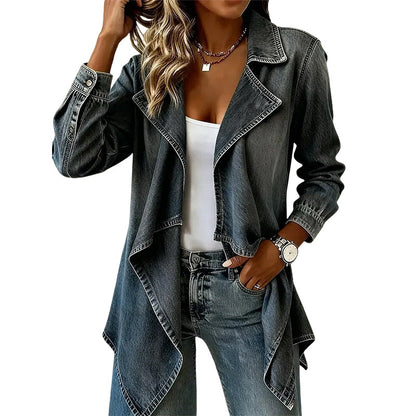 💙 Soft Denim, Effortless Drape | Women's Open-Front Longline Denim Jacket