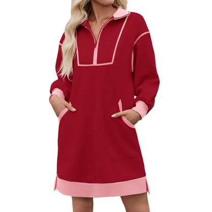 ⌛Limited-Time Offer-Women's Casual Half-Zip Sweatshirt Dress