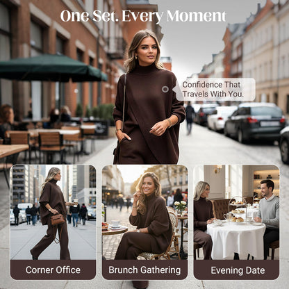 🔥 59% OFF! NEW! Women's 2-piece set – Asymmetrical sweater + wide-leg pants, relaxed fit and soft fabric, ultra comfortable 👚✨