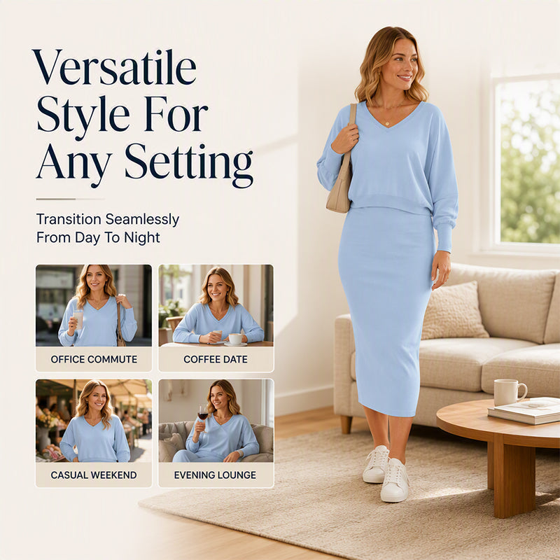 Women's Off-Shoulder Sweatshirt & Camisole Dress Set