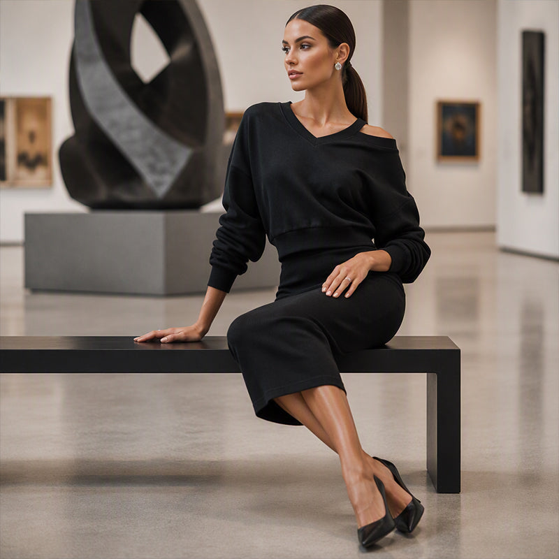 Women's Off-Shoulder Sweatshirt & Camisole Dress Set
